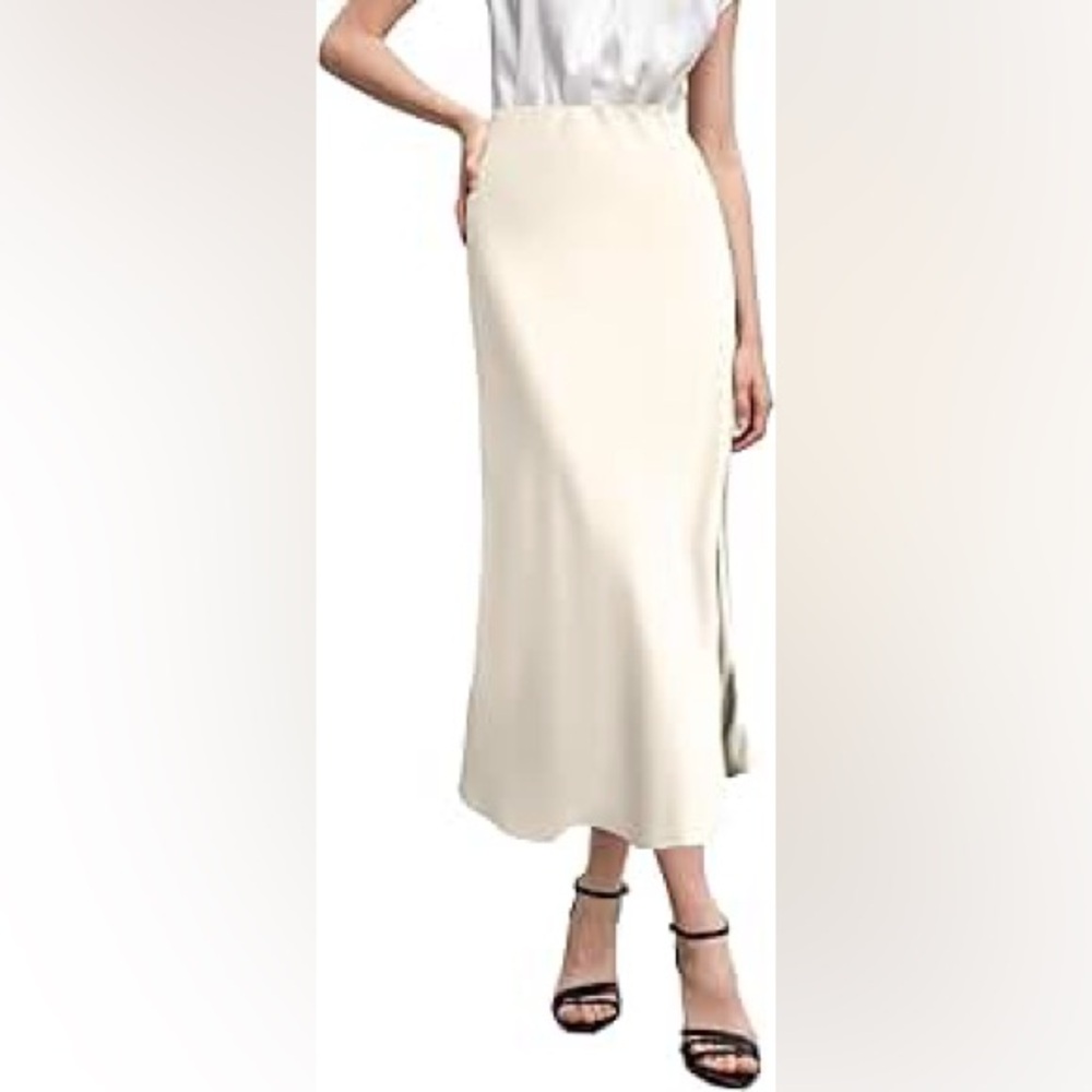 NWT House of Harlow 1960 Cream Satin Maxi Slip Skirt size M